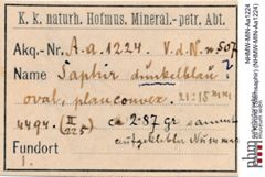 Etiketten zu Korund (Sternsaphir) (NHMW-MIN-Aa1224)